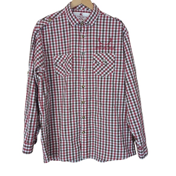 Men’s Red White Check German Grob Und Wild (Rough and Wild)  Shirt - Picture 3 of 15